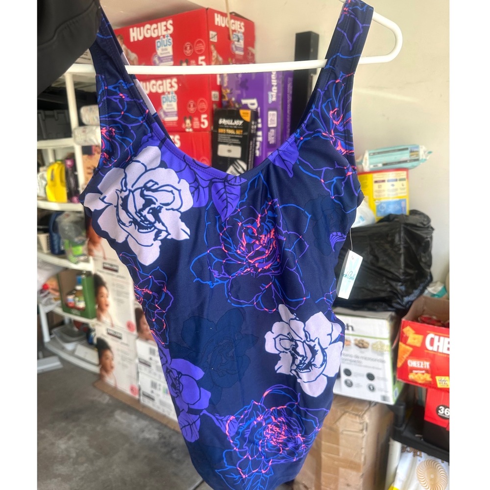 Swimsuits For All Beach Belle Women's Floral Swimsuit Size 12 Blue - Picture 10 of 12